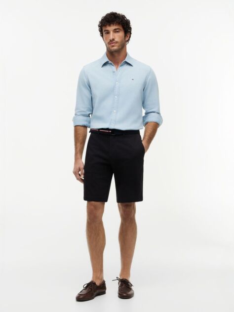 Black Denton Belted Twill Slim 9.5" Inseam Shorts  Men