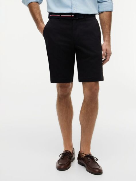 Black Denton Belted Twill Slim 9.5" Inseam Shorts  Men