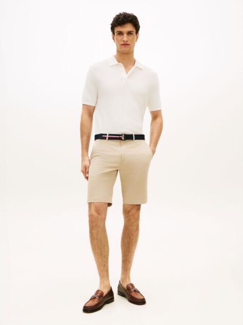 Beige Denton Belted Twill Slim 9.5" Inseam Shorts  Men