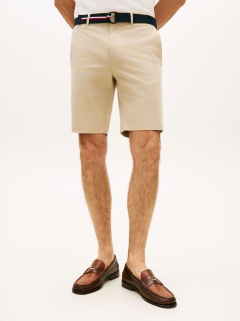 Beige Denton Belted Twill Slim 9.5" Inseam Shorts  Men