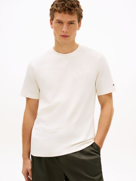 Beige Tonal Logo Embroidery Crew Neck T-Shirt  Men