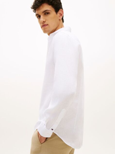 White Smart Casual Slim Fit Pure Linen Shirt  Men