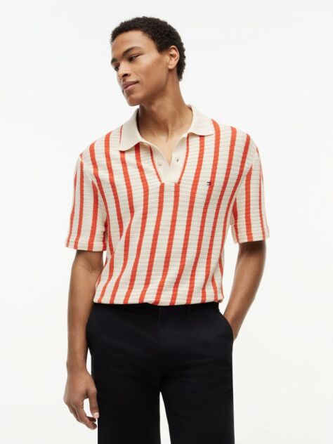 Multi Relaxed Fit Open Knit Polo Shirt  Men