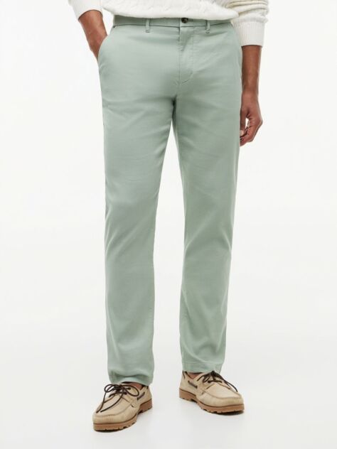 Green Denton Honeycomb Texture Straight Leg Chinos  Men