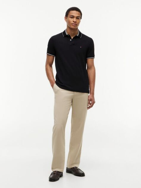 Black Heritage Regular Fit Stripe Trim Polo Shirt  Men
