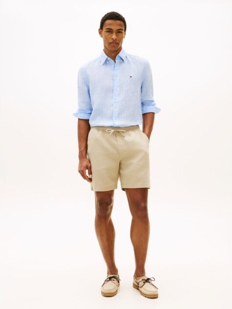 Khaki Dover Linen Blend 8" Inseam Chino Shorts  Men