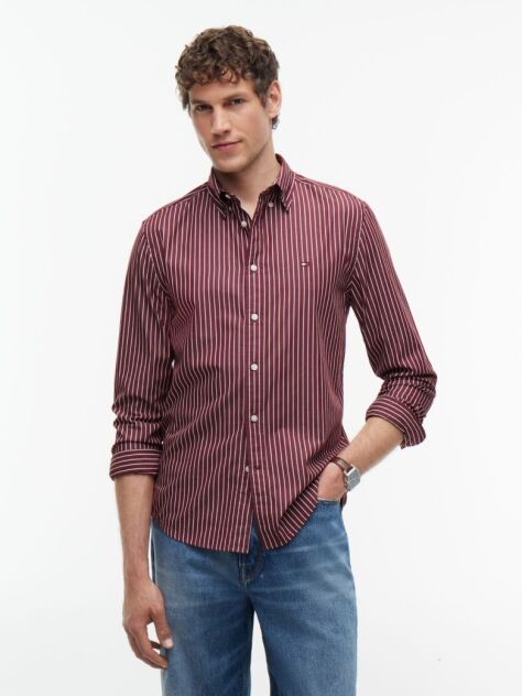 Red Regular Fit Flex Stripe Shirt  Men