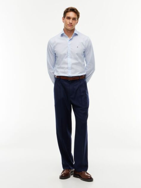 Blue Slim Fit Micro Print Poplin Shirt  Men