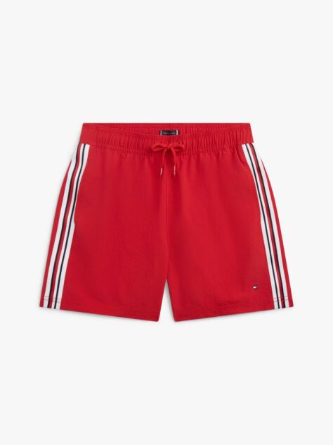 Red Global Stripe Mid Length Swim Shorts  Boys