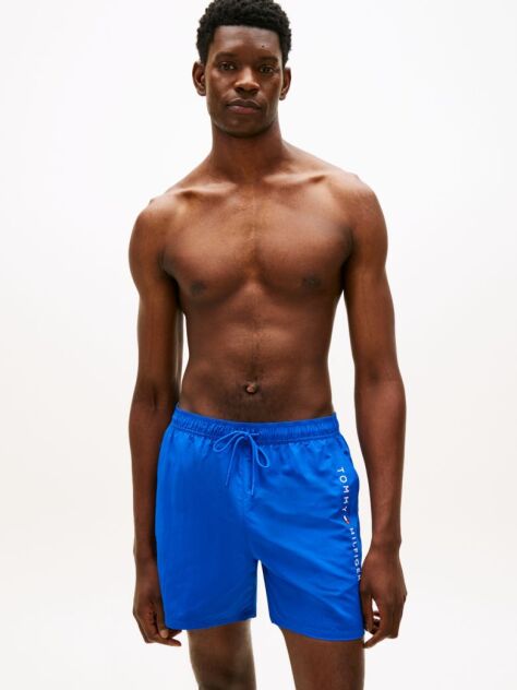 Blue Original Logo Mid Length Swim Shorts  Men