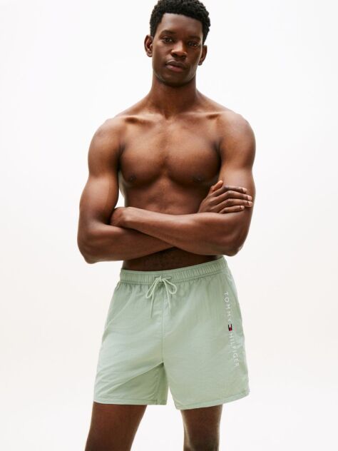 Green Original Logo Mid Length Swim Shorts  Men