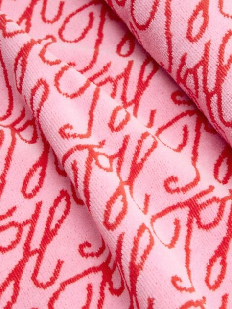 Pink Essential Logo Yarn Dyed Velour Beach Towel  Unisex