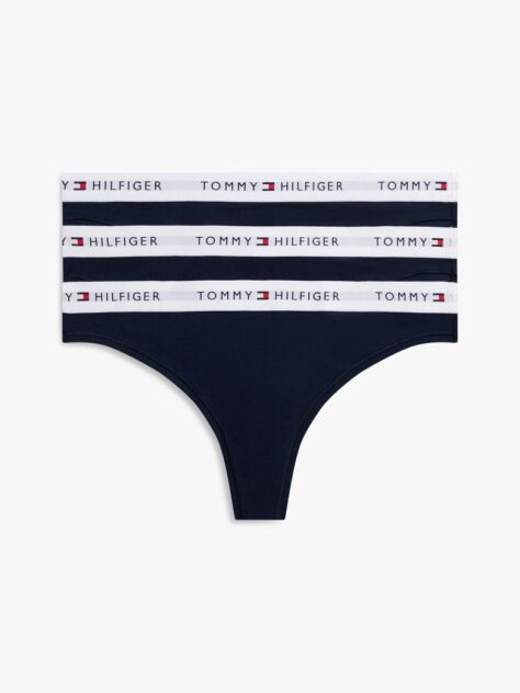 Blue 3-Pack Logo Waistband Thongs  Women