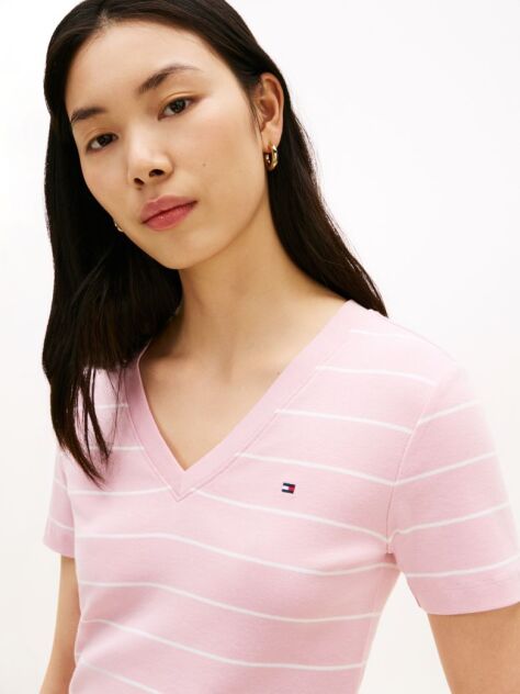 Multi Ribbed V-Neck Slim Fit T-Shirt  Women