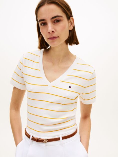 Multi Ribbed V-Neck Slim Fit T-Shirt  Women