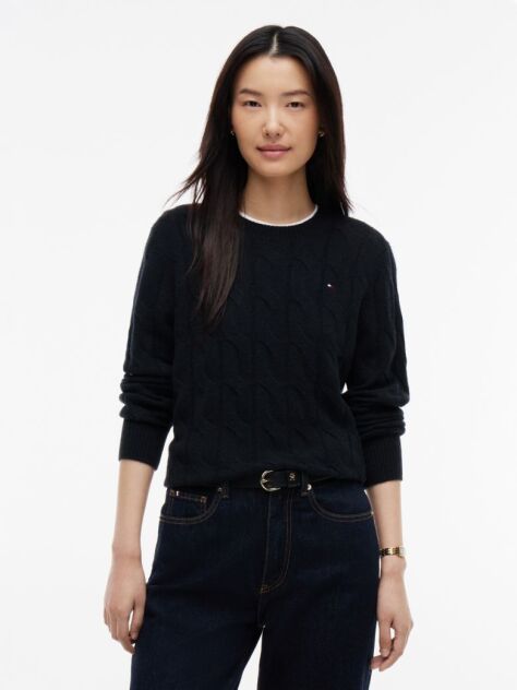 Black Pure Wool Cable Knit Jumper  Women