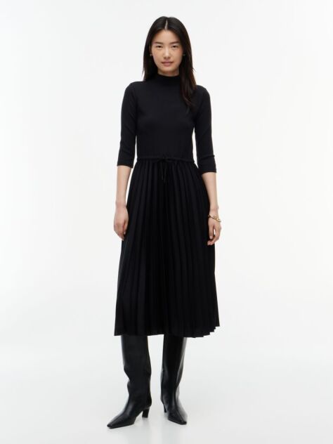 Black Pleated Midi Fit And Flare Dress  Women