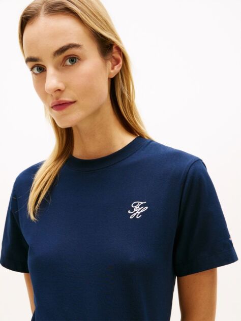Blue Logo Embroidery Jersey Crew Neck T-Shirt  Women