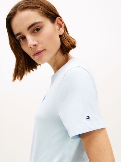 Blue Logo Embroidery Jersey Crew Neck T-Shirt  Women