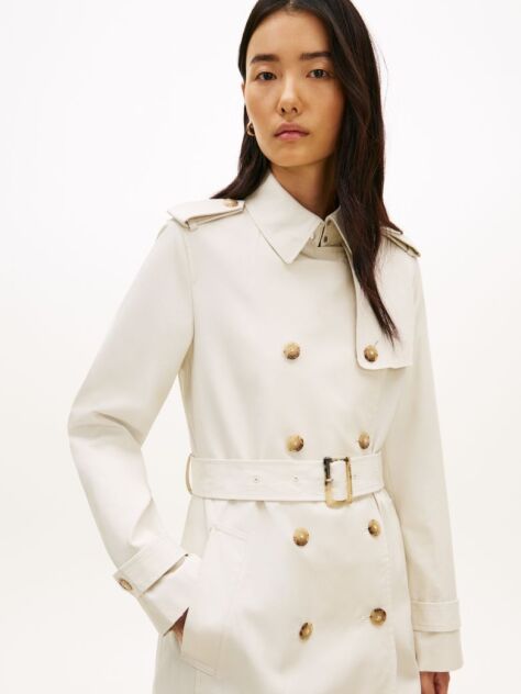 Beige Gold-Tone Button Slim Trench Coat  Women