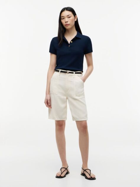 Blue Slim Fit Gold-Tone Button Polo Shirt  Women
