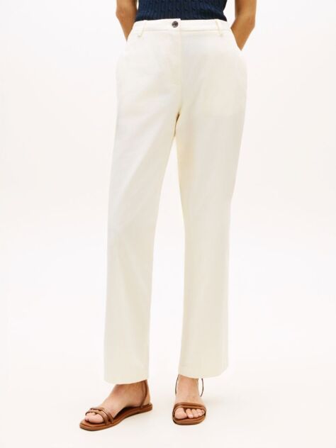 Beige Washed Slim Straight Leg Chinos  Women