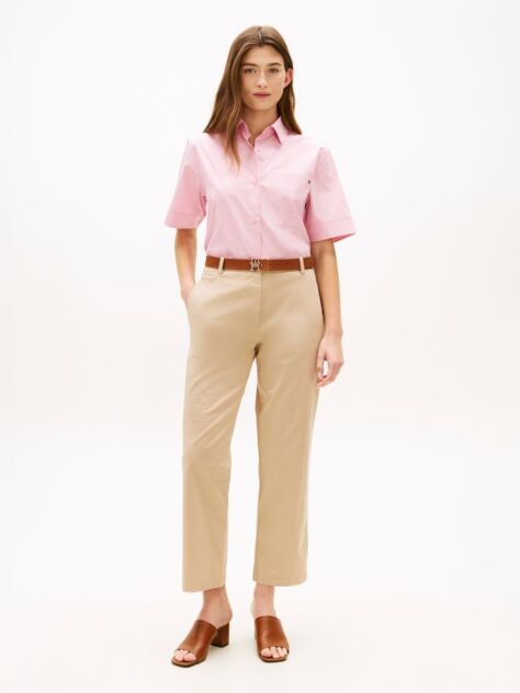 Beige Washed Slim Straight Leg Chinos  Women