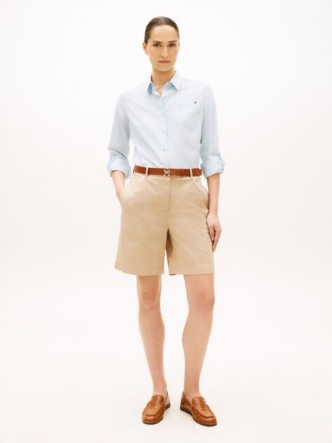 Beige Washed Regular Chino Shorts  Women