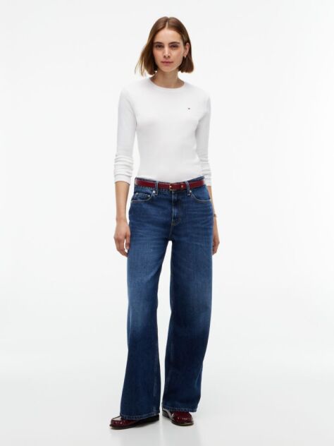 Beige Slim Crew Neck Long Sleeve T-Shirt  Women