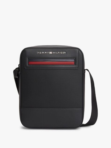 Black Metal Logo Crossbody Reporter Bag  Men