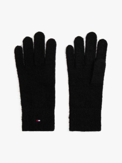 Black Hilfiger Flag Fluffy Knit Gloves  Women