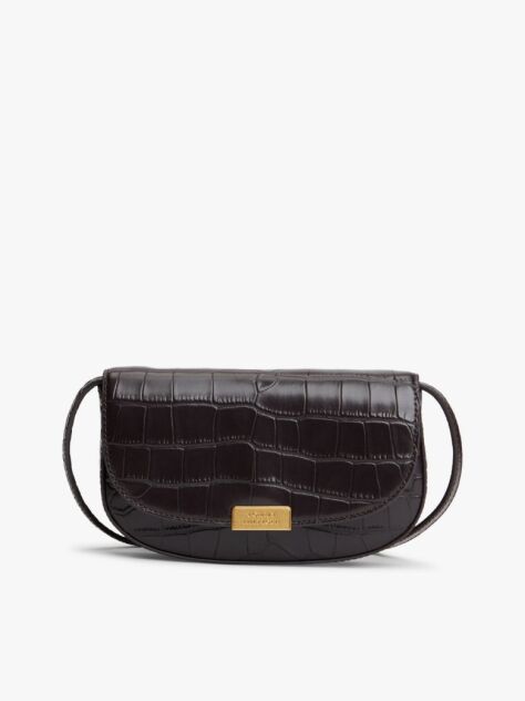 Brown Croco-Print Leather Crossbody Bag  Women