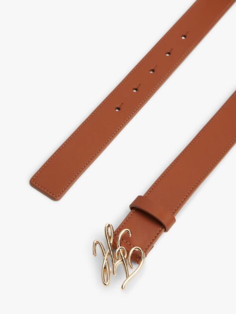 Brown Logo Plaque Buckle Leather Belt  Women