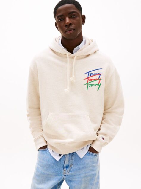 White Signature Logo Relaxed Hoody  Men