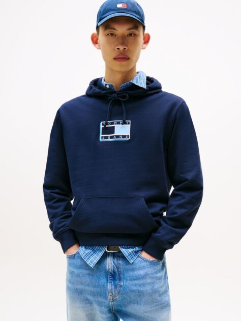 Blue Tonal Logo Drawstring Hoody  Men