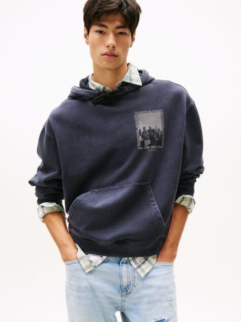Black 9s Back Photo Print Washed Hoody  Men