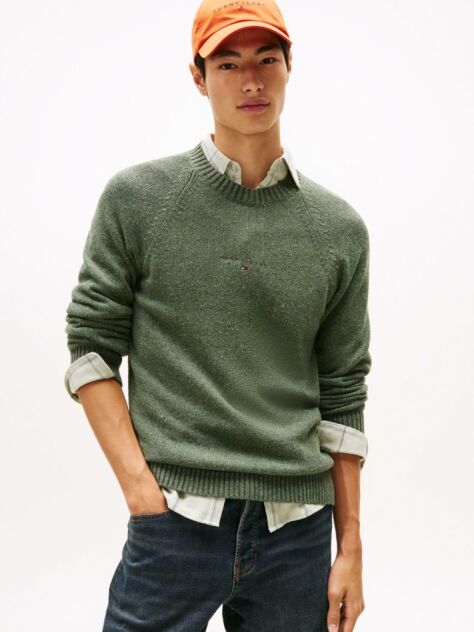 Green Linear Logo Raglan Sleeve Slim Jumper  Men