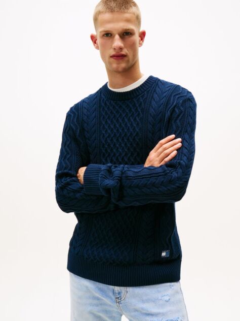 Blue Tommy Badge Cable Knit Slim Jumper  Men