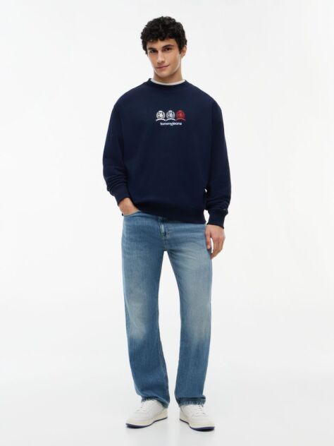 Blue Repeat Crest Logo Relaxed Sweatshirt  Men
