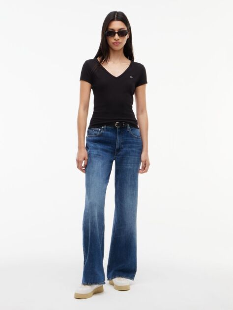 Black Essential V-Neck Slim Fit T-Shirt  Women