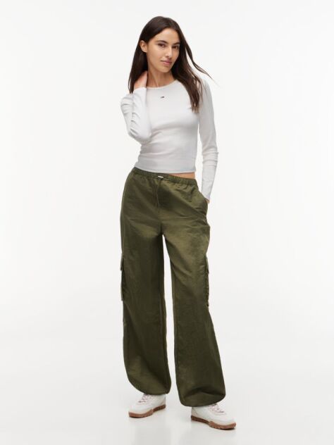 Beige Ribbed Slim Long Sleeve T-Shirt  Women