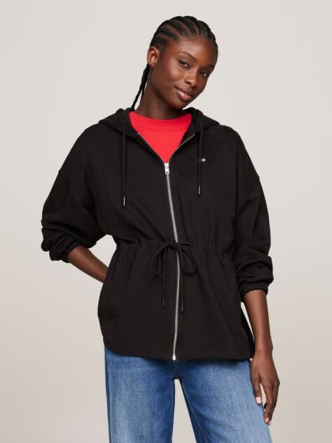 Black Waisted Oversized Zip-Thru Hoody  Women