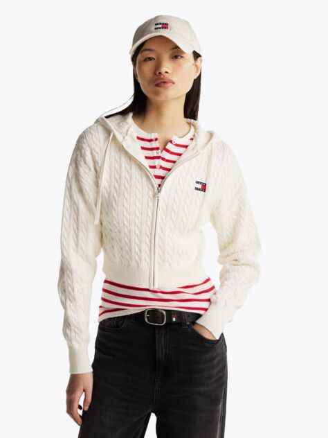 Beige Cable Knit Zip-Thru Sweatshirt  Women