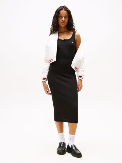 Black Ribbed Midi Slim Bodycon Dress  Women