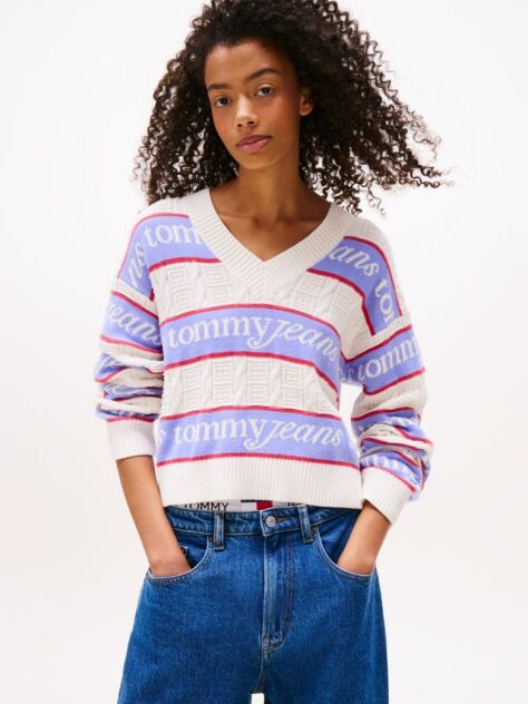 Multi Tommy Flag Relaxed Logo Stripe Jumper  Women