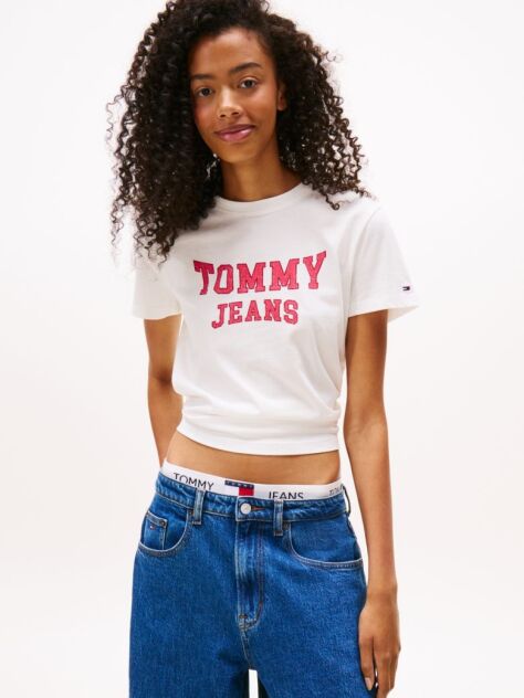Beige Varsity Crew Neck T-Shirt  Women