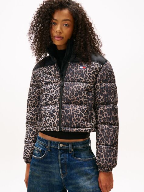 Multi Leopard Ripstop Relaxed Cropped Puffer Jacket  Women