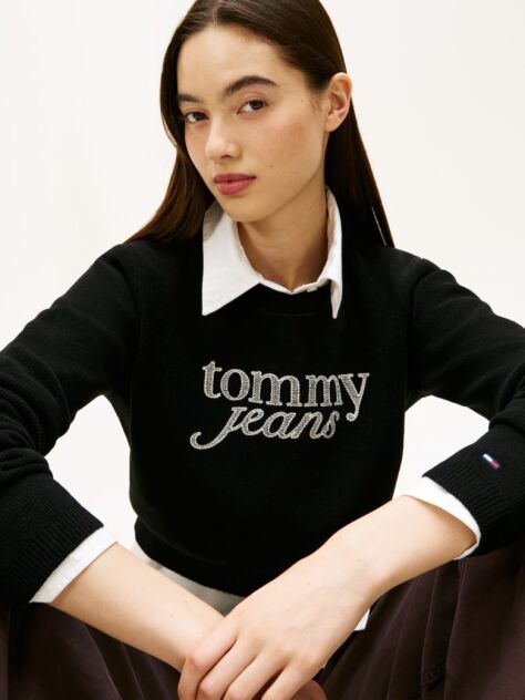 Black Stitch Logo Chenille Slim Cropped Jumper  Women