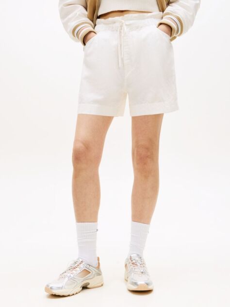White Linen Blend Five-Pocket Shorts  Women