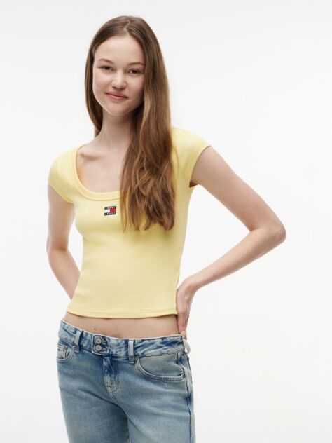 Yellow Tommy Badge Scoop Neck Slim T-Shirt  Women